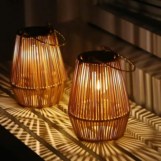 Handwoven Rattan Solar Lantern
